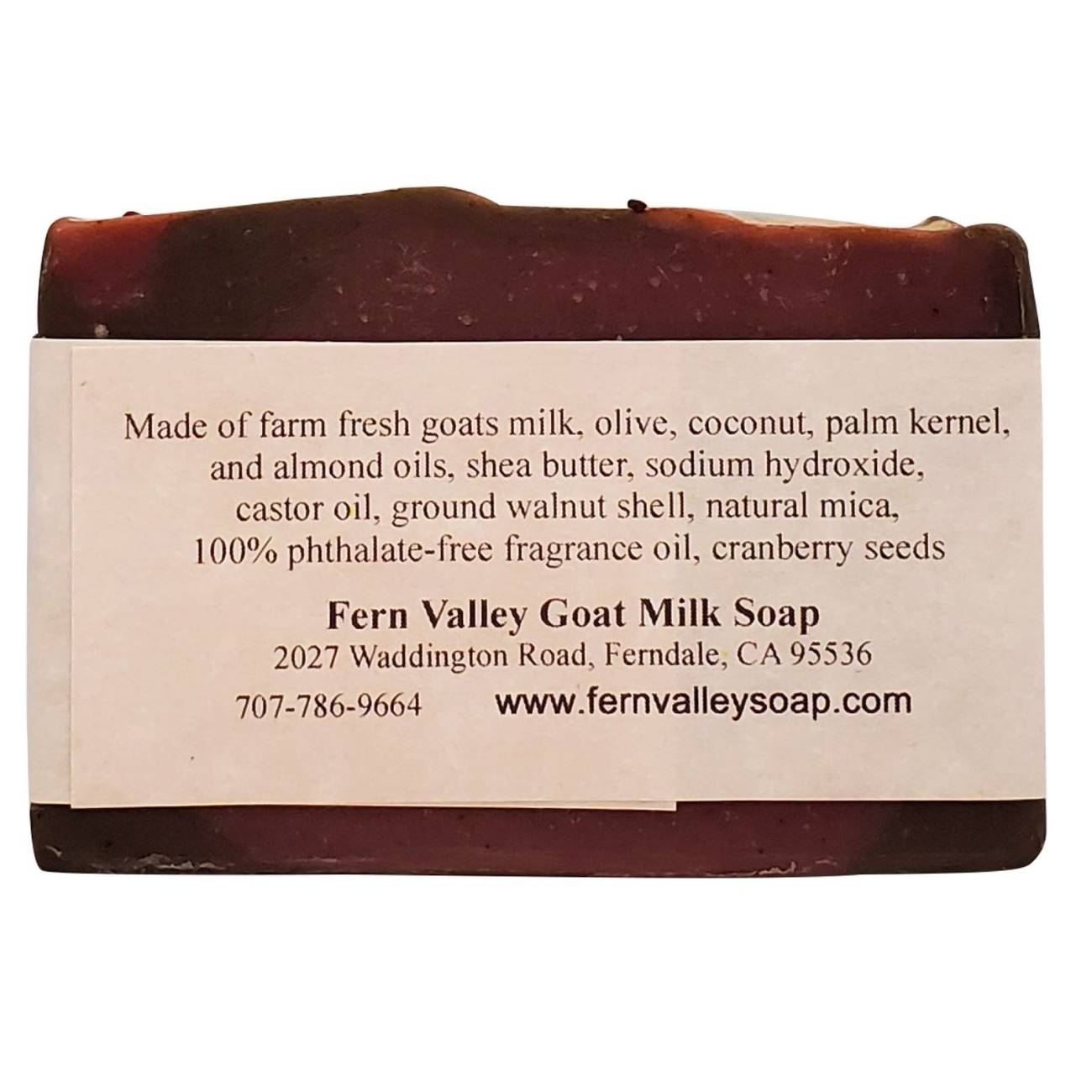 Fern Valley Goat Milk Soap with raspberry truffle exfoliating scrub, showcasing a creamy soap bar with raspberry and truffle accents.