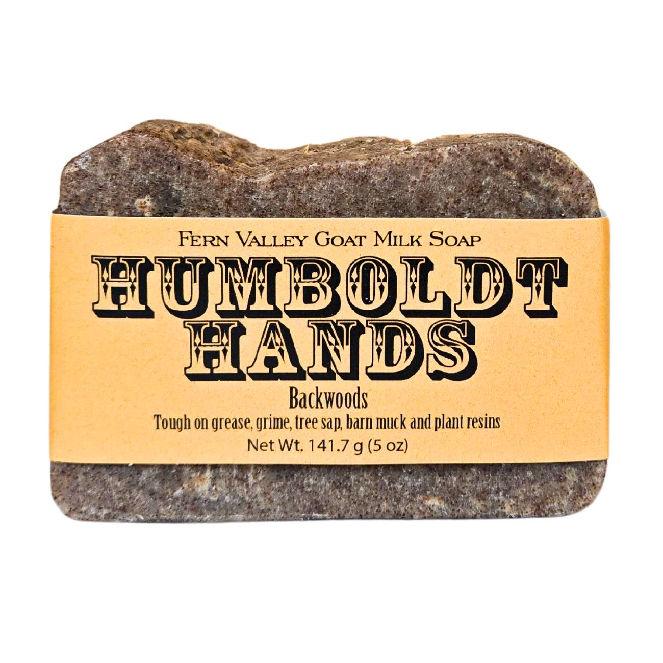 Fern Valley Goat Milk Soap by Humboldt Hands with natural ingredients and rustic packaging, designed for heavy-duty hand cleaning.