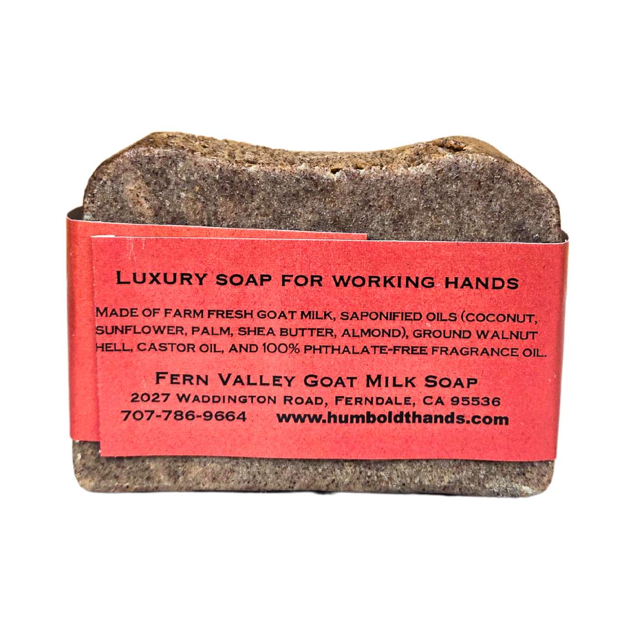 Fern Valley Soap Dragon's Blood goat milk soap bar, natural hand cleaner with nourishing ingredients, shown with packaging.