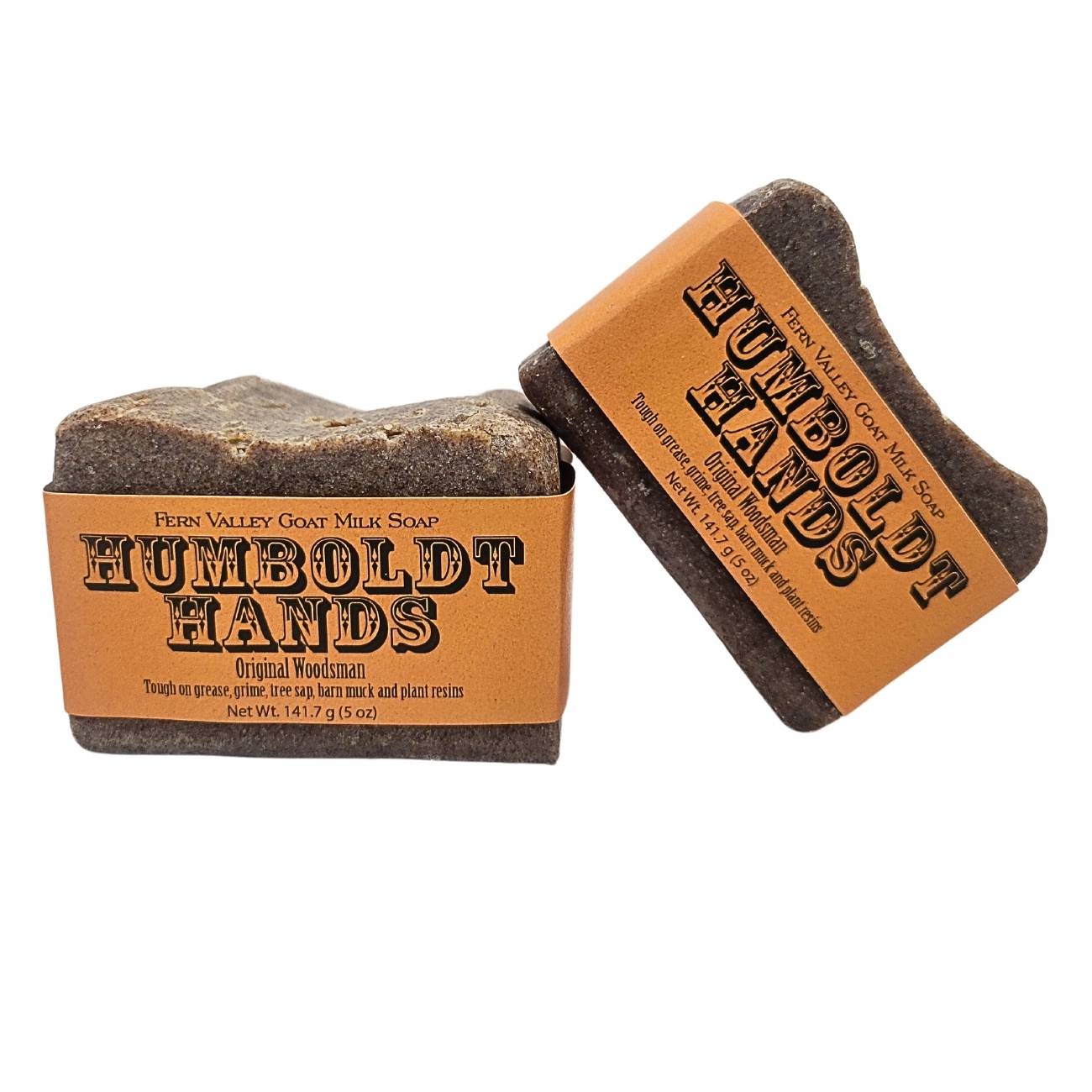 Fern Valley Soap Original Woodsman goat milk soap bar, heavy-duty hand cleaner with natural ingredients and rustic packaging.