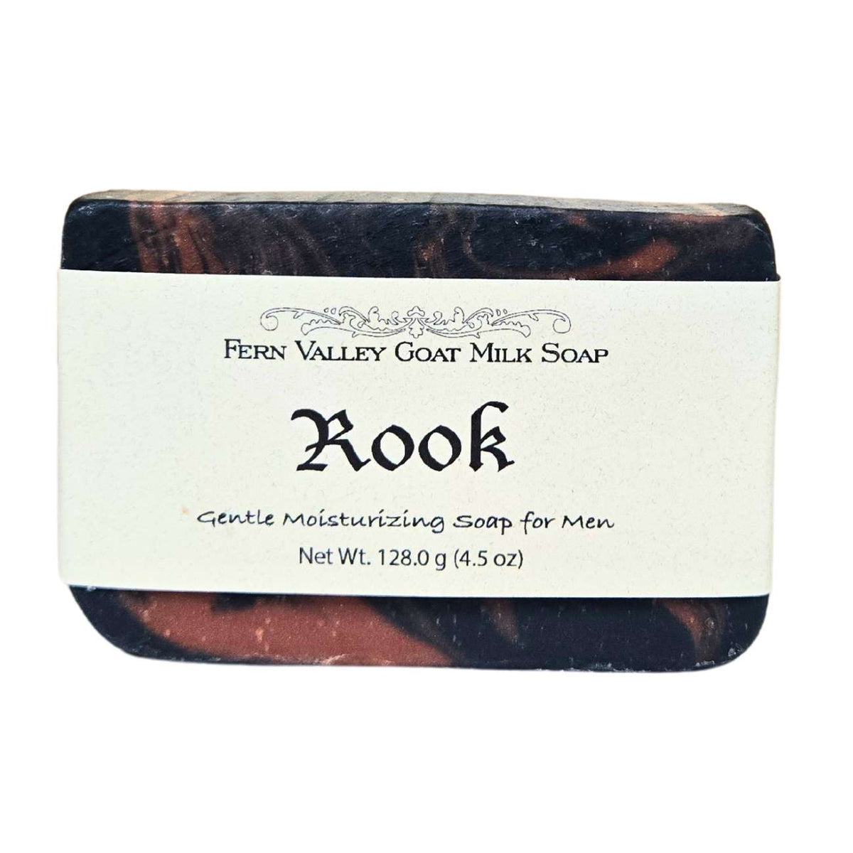 Fern Valley Soap Rook natural goat milk soap bar, moisturizing men's soap with creamy texture and rustic packaging.