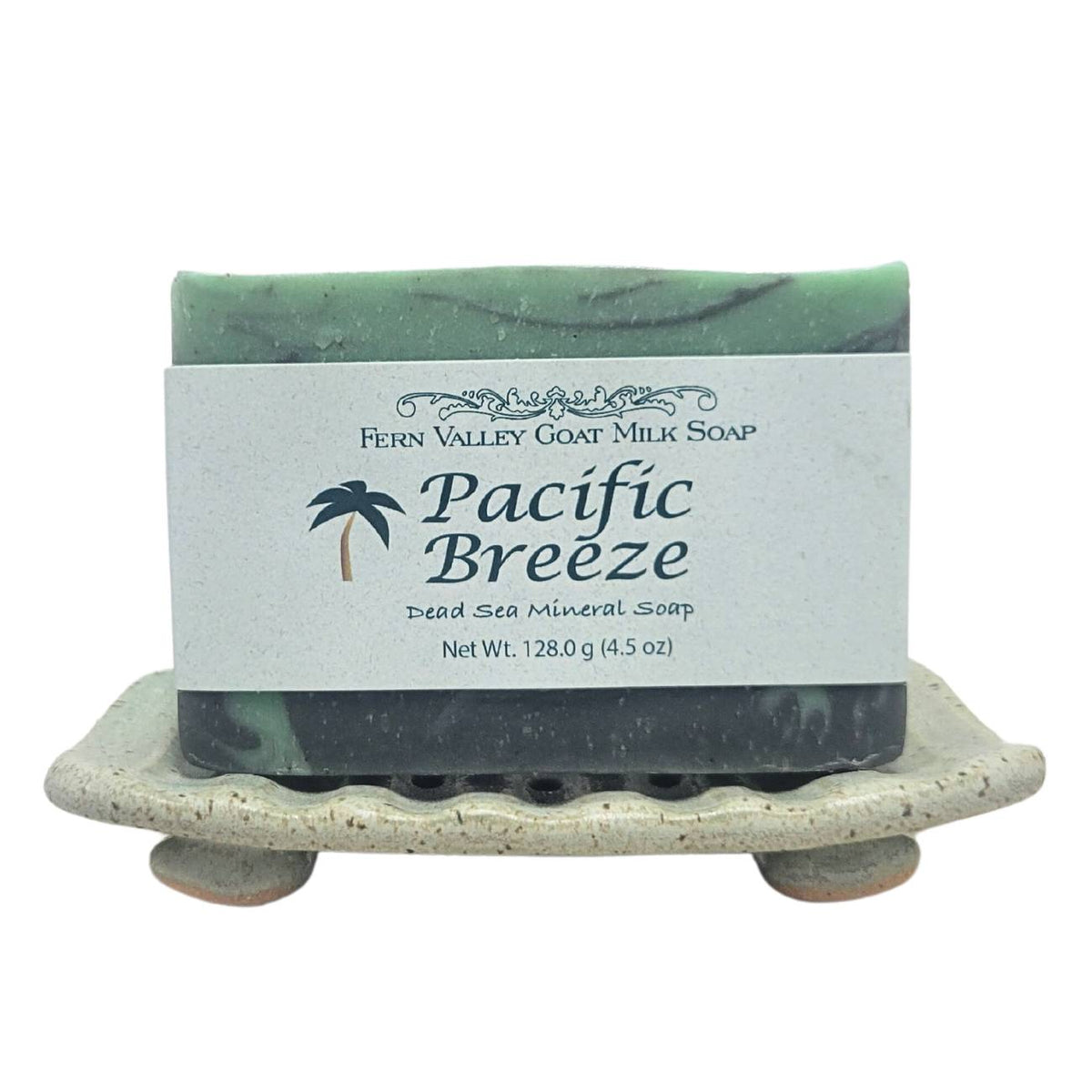 Fern Valley Goat Milk Soap with sea mineral infusion, featuring a natural, creamy texture and Pacific Breeze scent.