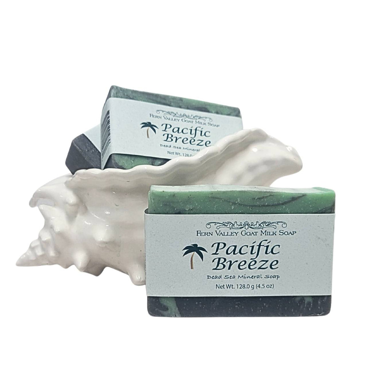 Fern Valley Goat Milk Soap with sea minerals, featuring a natural soap bar infused with Pacific Breeze scent and nourishing ingredients.