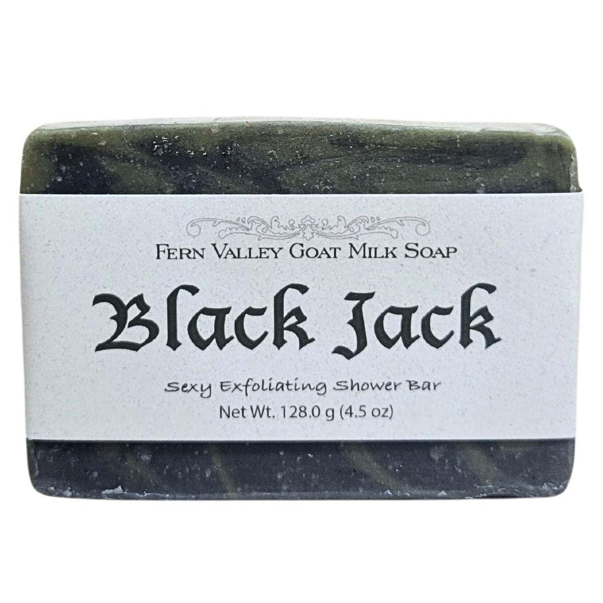 Fern Valley Soap Black Jack goat milk soap bar, exfoliating men's scrub with natural ingredients, suitable for sensitive skin.