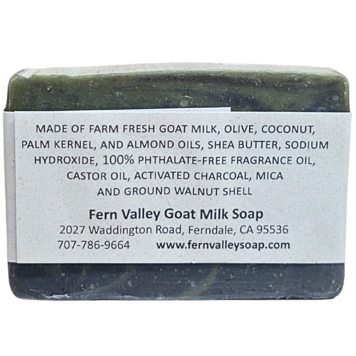 Fern Valley Soap Black Jack goat milk soap bar, exfoliating men's scrub with natural ingredients, ideal for cleansing and revitalizing skin.