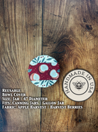 Five Oaks Farm From the Farm jar covers with acorn cache and aster blooms, decorative and protective lid covers for jars.