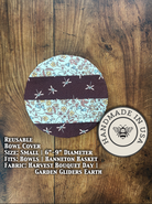 Small bowl and banneton covers from Five Oaks Farm featuring acorn and aster bloom designs, perfect for bread baking accessories.
