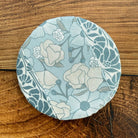 Tiny mushroom jar covers from Five Oaks Farm's From the Farm collection, featuring autumn-themed mushroom designs on natural fabric.