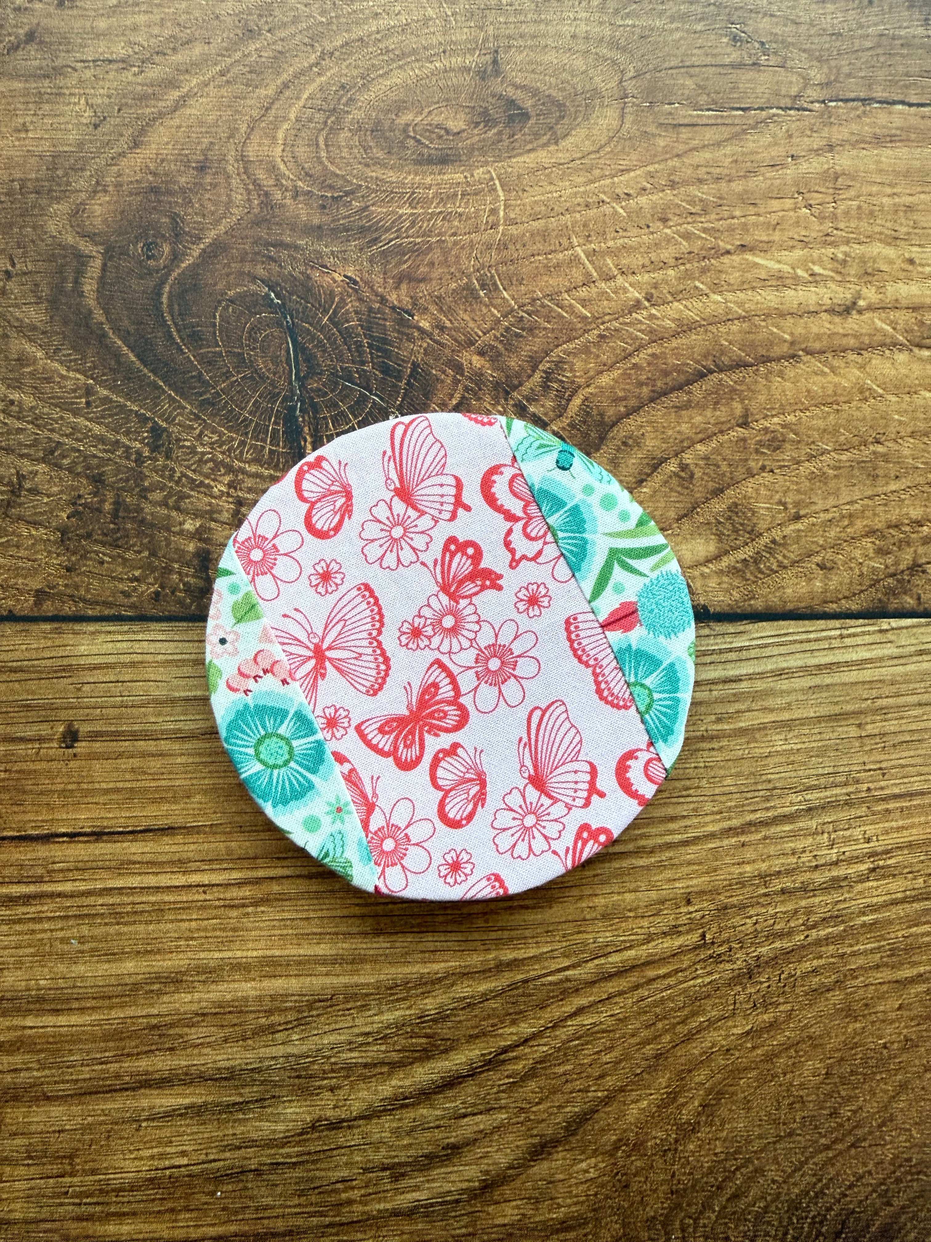 Small jar covers from Five Oaks Farm featuring autumn mushroom and tiny mushroom designs, perfect for preserving jars.