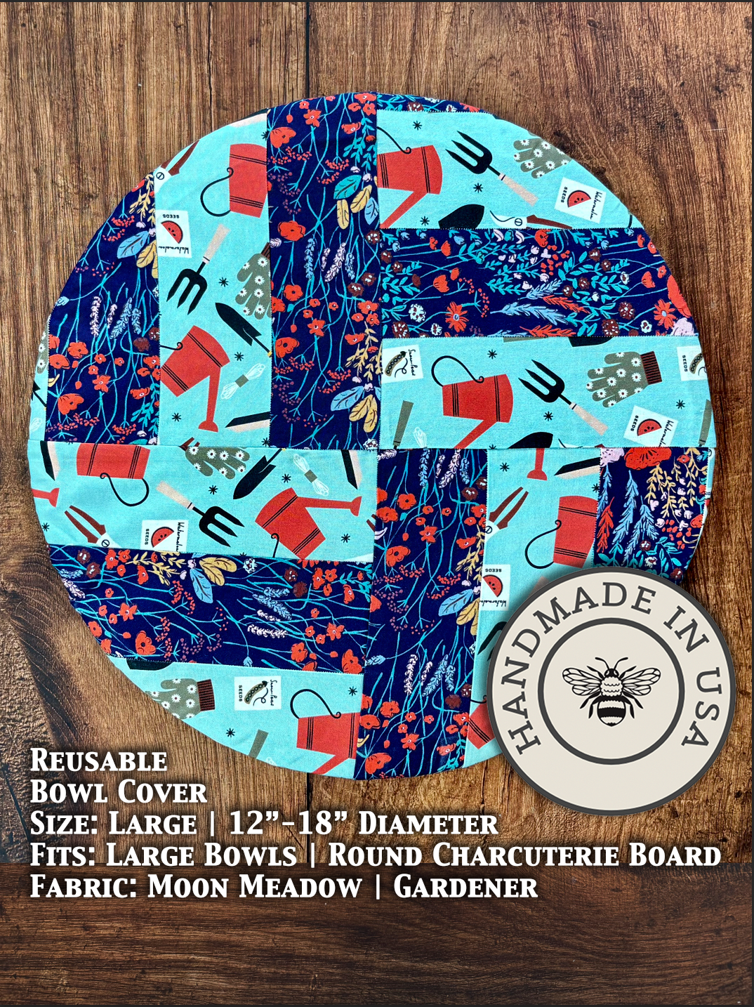 Large Farm Bowl Covers from Five Oaks Farm featuring moon and meadow design for garden protection and storage.