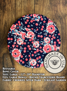 Large bowl covers from Five Oaks Farm with cherries and dark garden background, perfect for protecting fresh produce.