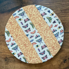 Medium bowl and banneton covers from Five Oaks Farm featuring autumn mushroom and tiny mushroom designs on natural fabric.