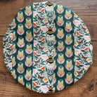 Medium ceramic bowl and banneton covers from Five Oaks Farm, featuring autumn mushroom and tiny mushroom designs.