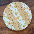 Medium ceramic bowl and banneton covers from Five Oaks Farm, featuring autumn mushroom and tiny mushroom designs.