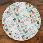 Medium bowl and banneton covers from Five Oaks Farm featuring autumn mushroom designs, perfect for baking and bread proofing.