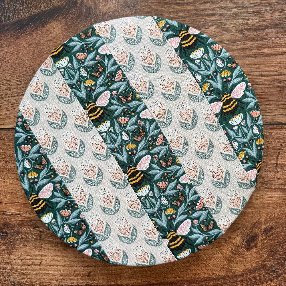 Medium ceramic bowl and banneton covers from Five Oaks Farm, featuring autumn mushroom and tiny mushroom designs.