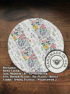 Medium bowl and banneton covers from Five Oaks Farm with autumn mushroom and tiny mushroom designs, perfect for baking and bread rising.