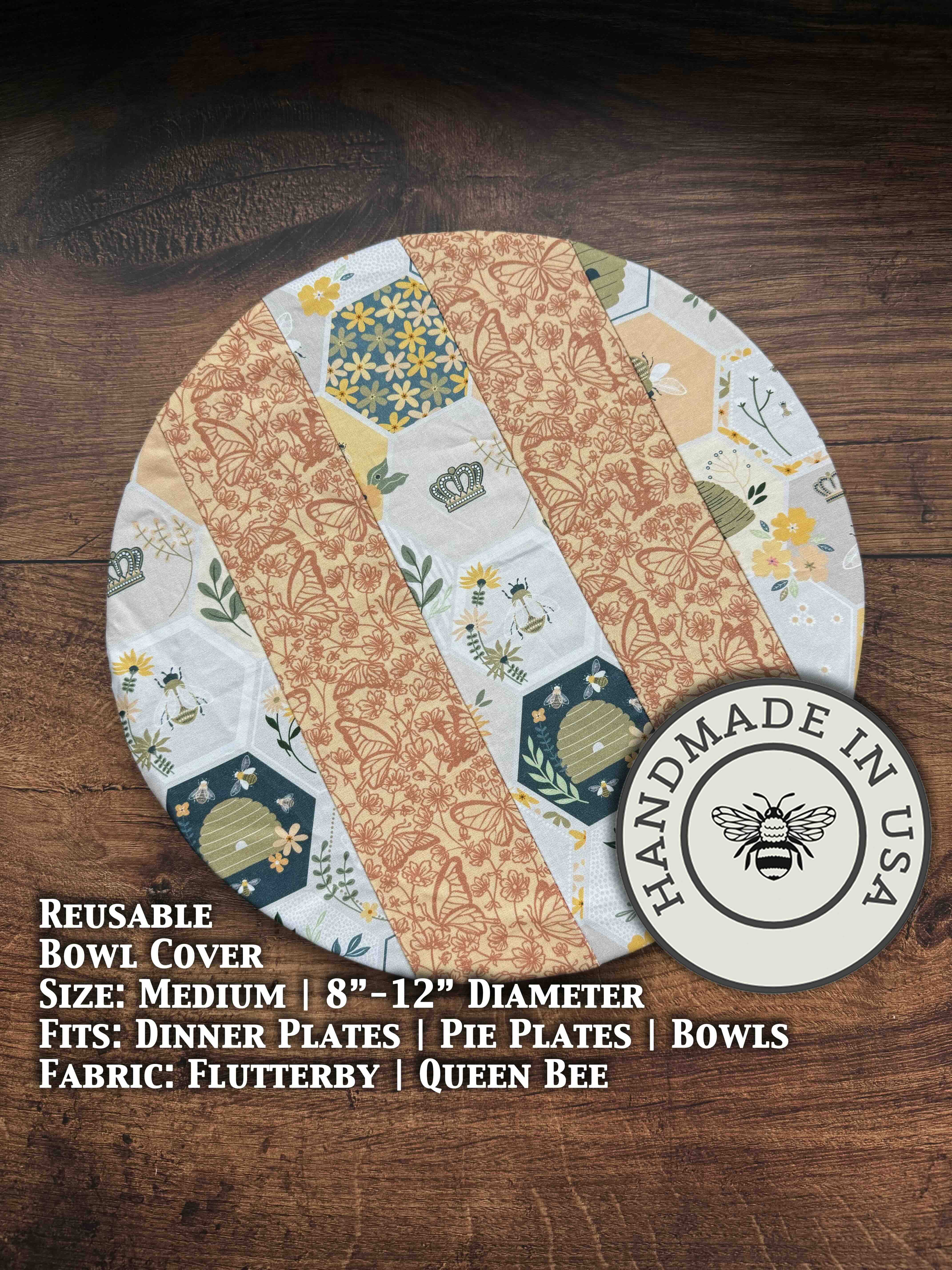 Medium bowl and banneton covers from Five Oaks Farm, featuring autumn mushroom and tiny mushroom designs for bread baking.