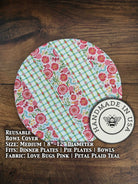 Medium bowl and banneton covers from Five Oaks Farm with autumn mushroom and tiny mushroom designs, perfect for bread proofing.