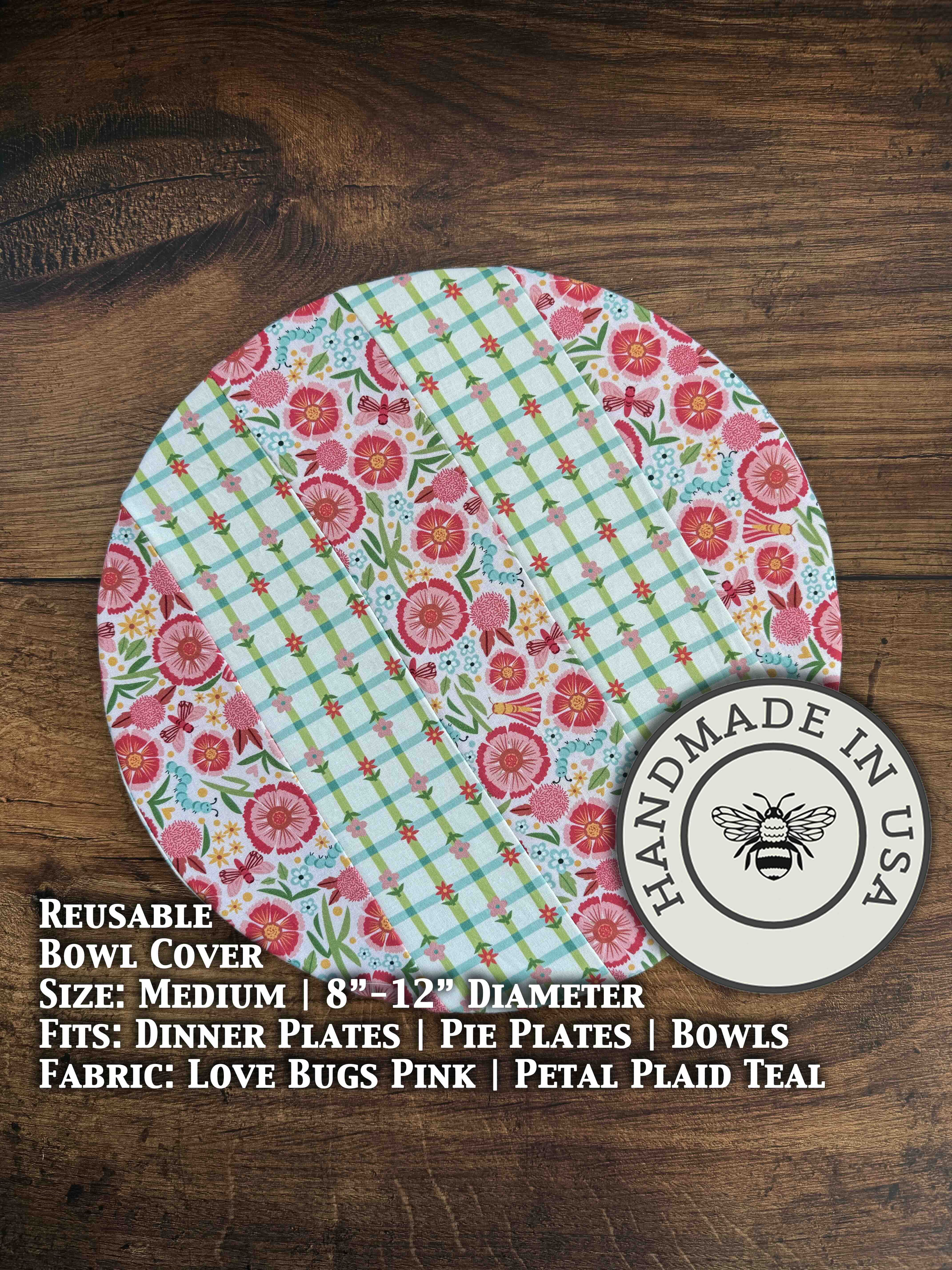 Medium bowl and banneton covers from Five Oaks Farm with autumn mushroom and tiny mushroom designs, perfect for bread proofing.