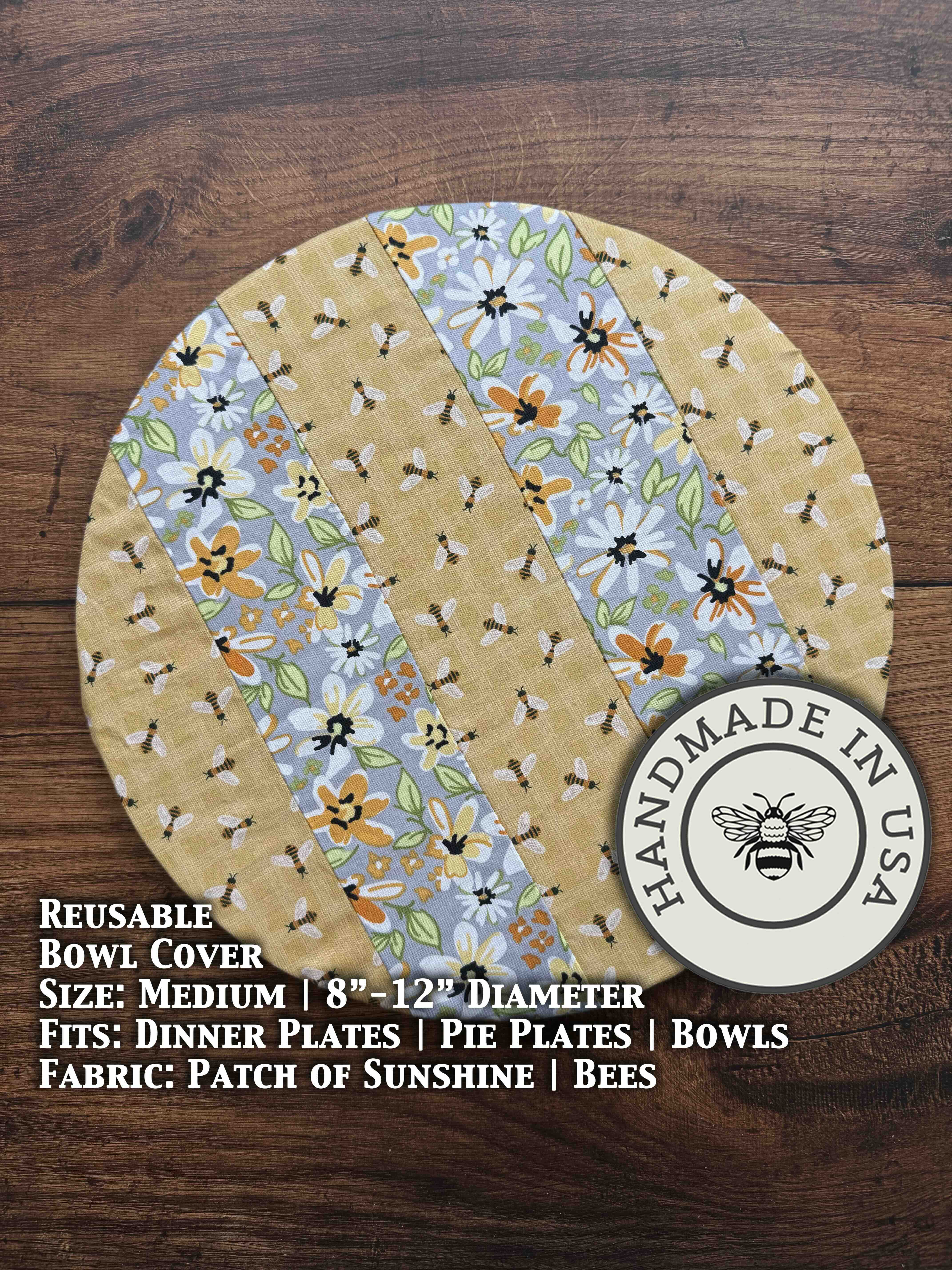Medium bowl and banneton covers from Five Oaks Farm, featuring autumn mushroom and tiny mushroom designs for bread making.