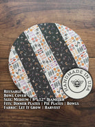 Medium bowl and banneton covers from Five Oaks Farm featuring autumn mushroom and tiny mushroom designs, natural farm-inspired aesthetic
