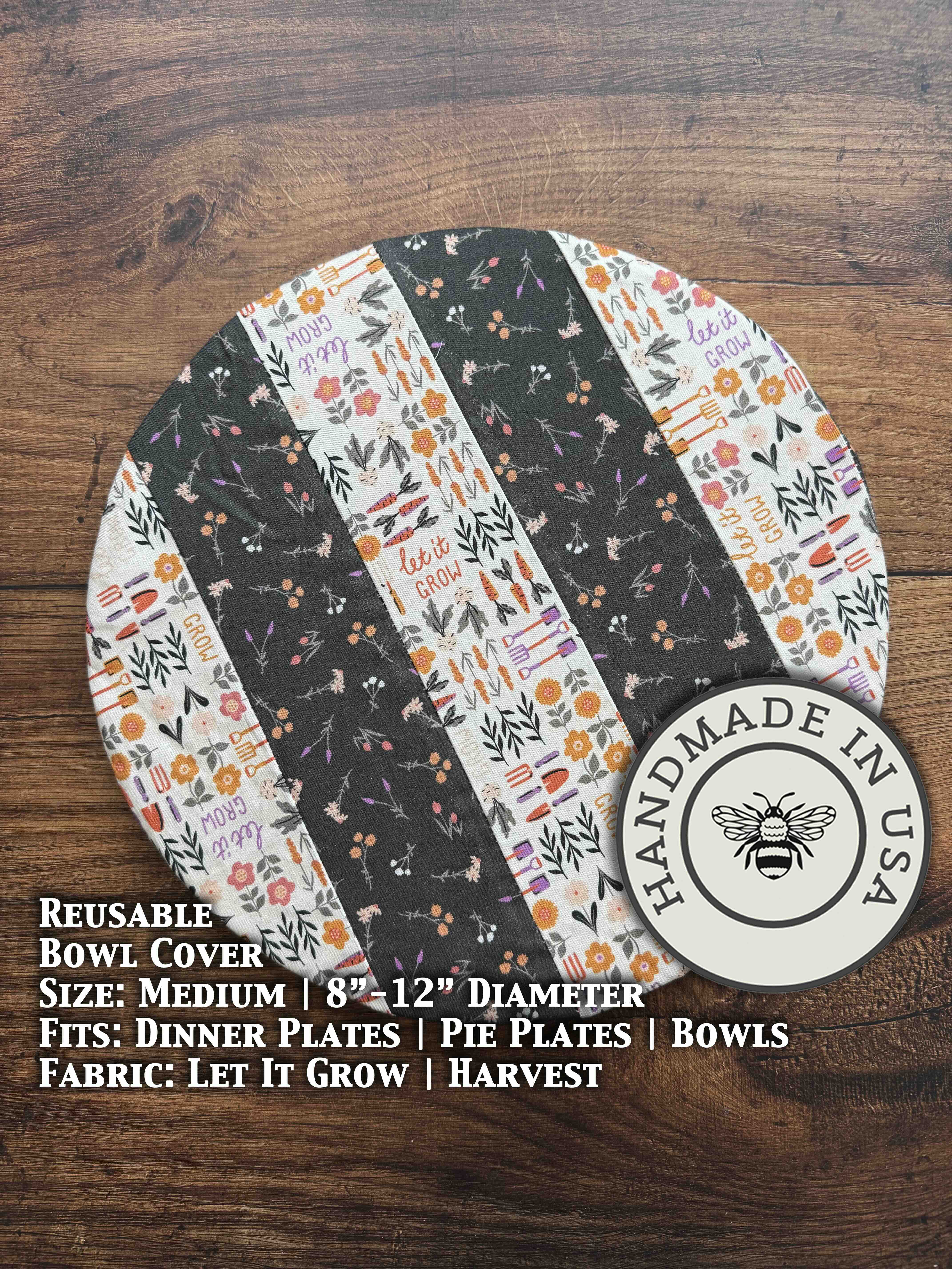 Medium bowl and banneton covers from Five Oaks Farm featuring autumn mushroom and tiny mushroom designs, natural farm-inspired aesthetic