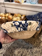 Small mushroom-shaped bowl and banneton covers from Five Oaks Farm, featuring autumn-themed farm-inspired design.