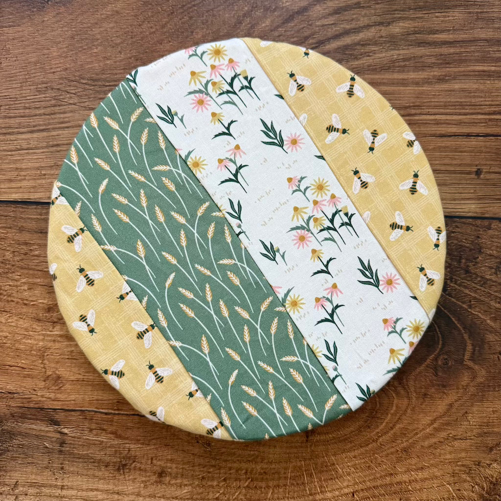 Small mushroom-shaped bowl and banneton covers from Five Oaks Farm, autumn-themed kitchen accessories, handcrafted for baking.