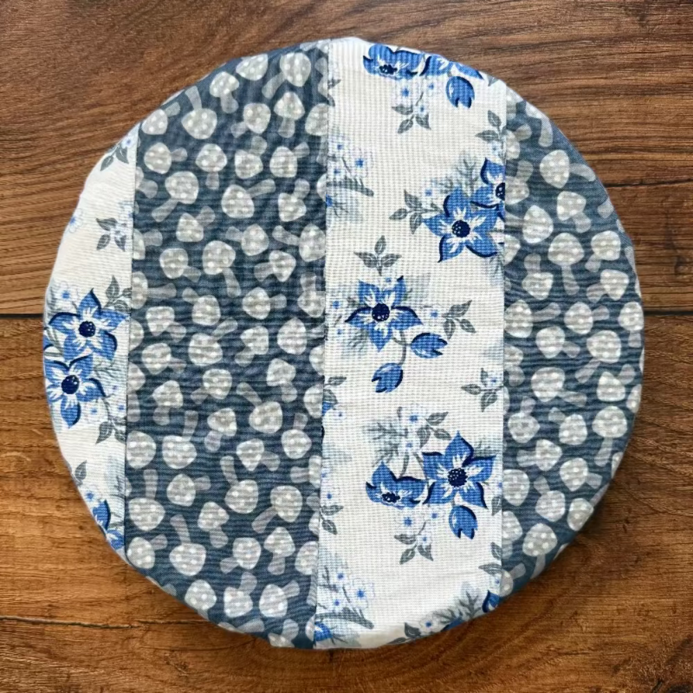 Small bowl and banneton covers from Five Oaks Farm, featuring autumn mushroom and tiny mushroom designs, perfect for baking.