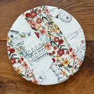 Small wooden bowl and banneton covers from Five Oaks Farm, featuring autumn mushroom and tiny mushroom designs.