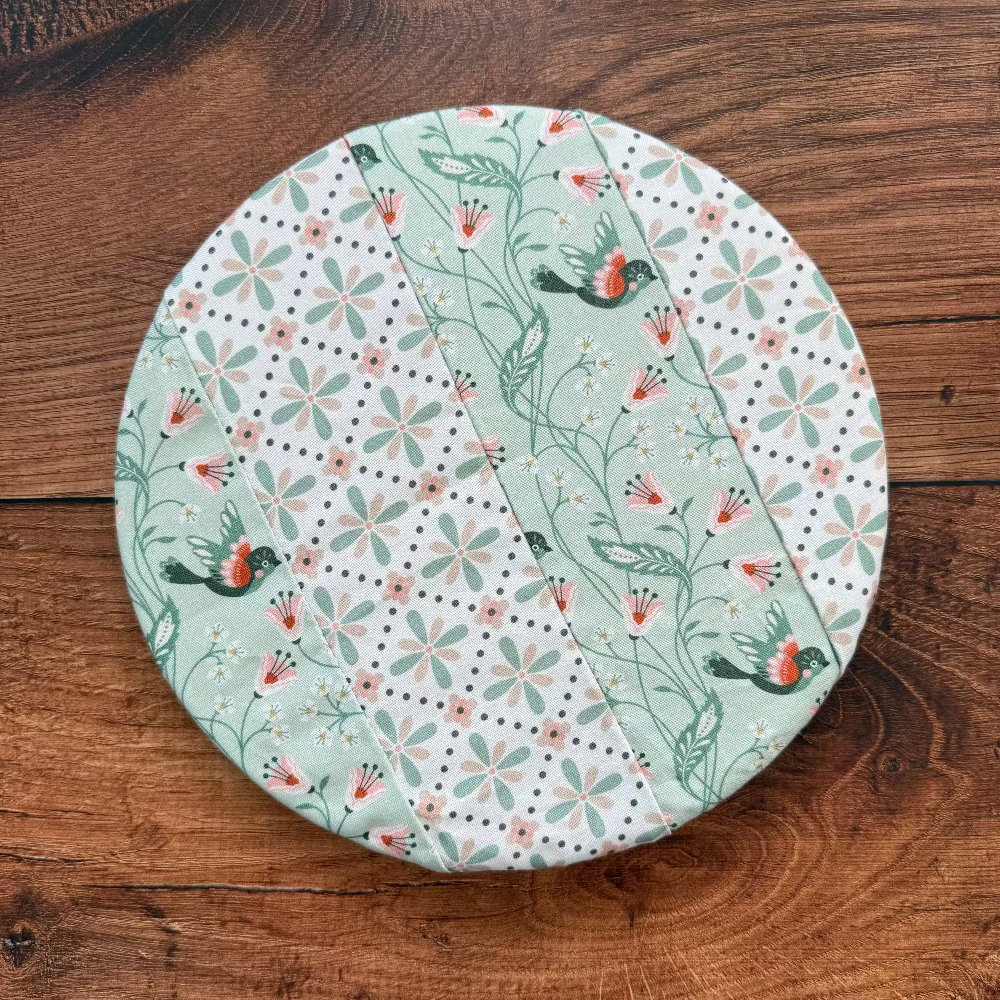 Small bowl and Banneton covers from Five Oaks Farm, featuring autumn mushroom and tiny mushroom designs, for bread proofing and serving.