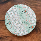 Small bowl and Banneton covers from Five Oaks Farm, featuring autumn mushroom and tiny mushroom designs, for bread proofing and serving.