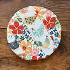 Small bowl and banneton covers from Five Oaks Farm, featuring autumn mushroom and tiny mushroom designs, for bread proofing.