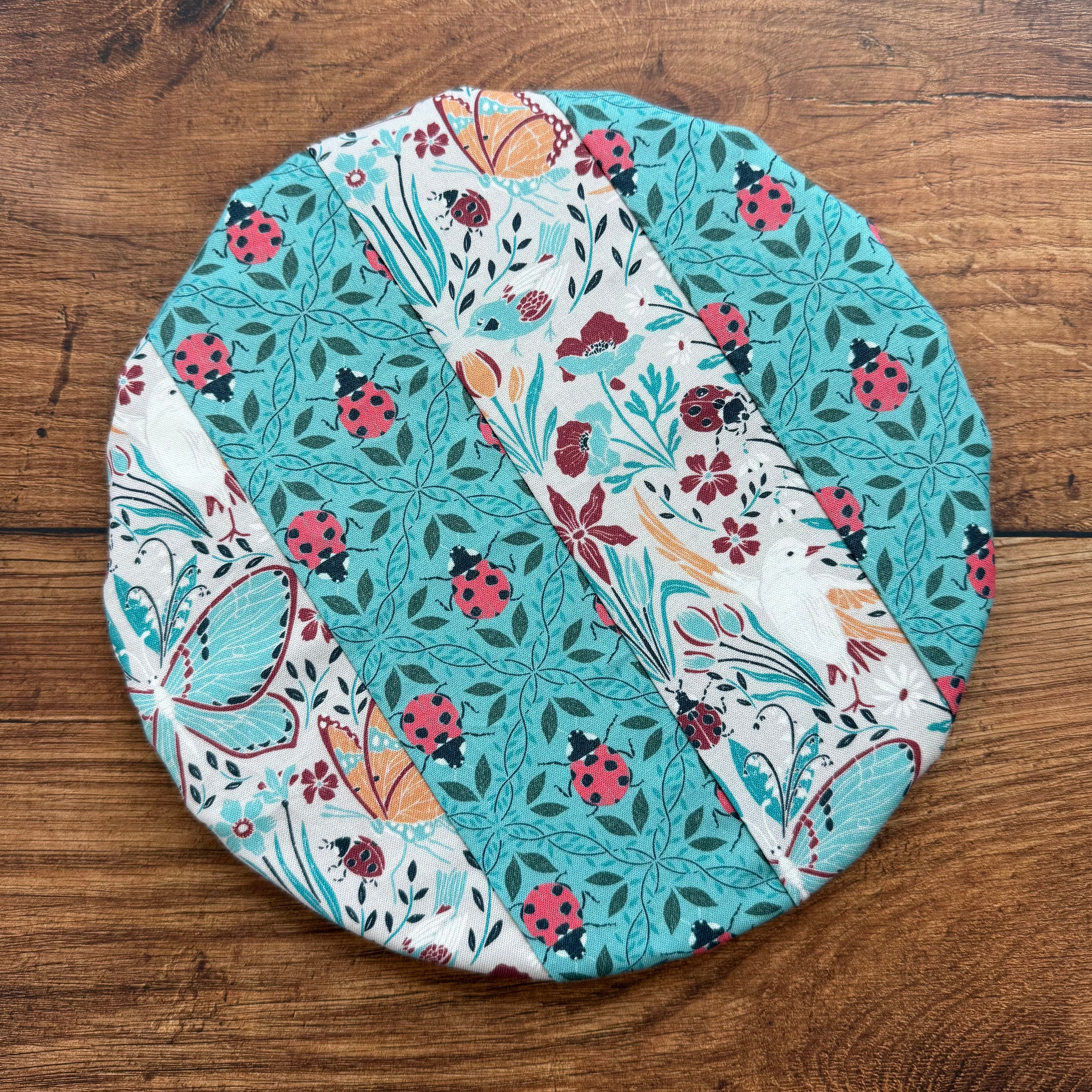 Small bowl and banneton covers from Five Oaks Farm, featuring autumn mushroom and tiny mushroom designs for bread proofing.