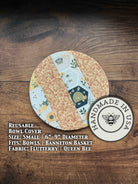 Small mushroom-shaped bowl and banneton covers from Five Oaks Farm, autumn-themed, rustic bread baking accessories.
