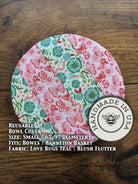 Small bowl and banneton covers from Five Oaks Farm, featuring autumn mushroom and tiny mushroom designs for artisanal baking.