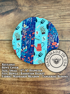 Small bowl and banneton covers from Five Oaks Farm, featuring moon meadow gardener design on rustic fabric.