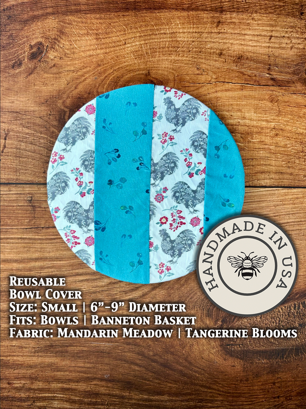 Small blue ceramic bowl and banneton covers from Five Oaks Farm, rustic kitchen accessories for bread baking.