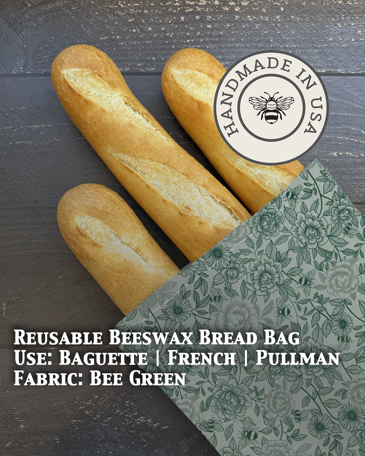 Beeswaxed Baguette Bag from Five Oaks Farm with floral design, crafted from natural beeswaxed material for farm-style durability.