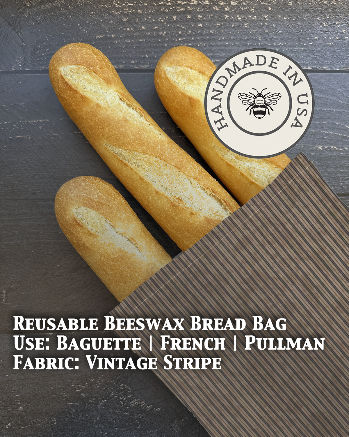 Beeswaxed farm baguette bag from Five Oaks Farm with floral design, natural cotton material, and sturdy handle.