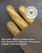 Beeswaxed farm baguette bag from Five Oaks Farm with floral design, natural cotton material, and sturdy handle.