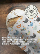 Beeswaxed bread bag from Five Oaks Farm, green fabric with natural beeswax coating for storing bread naturally.