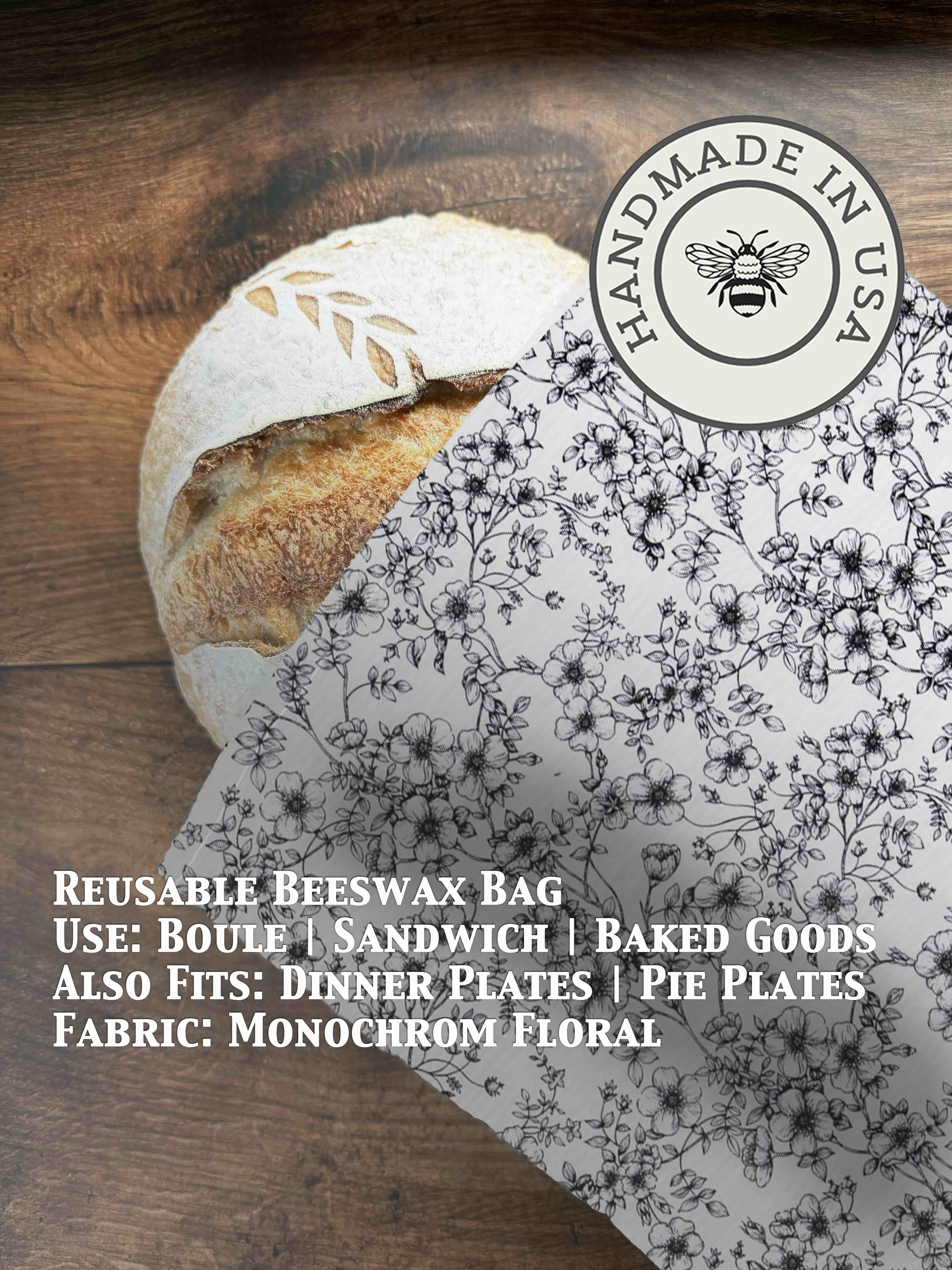 Beeswaxed bread bag from Five Oaks Farm, natural green fabric with beeswax coating for fresh bread storage