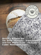 Beeswaxed bread bag from Five Oaks Farm, natural green fabric with beeswax coating for fresh bread storage