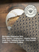 Beeswaxed bread bag from Five Oaks Farm, green fabric with natural beeswax coating, designed for storing fresh bread.