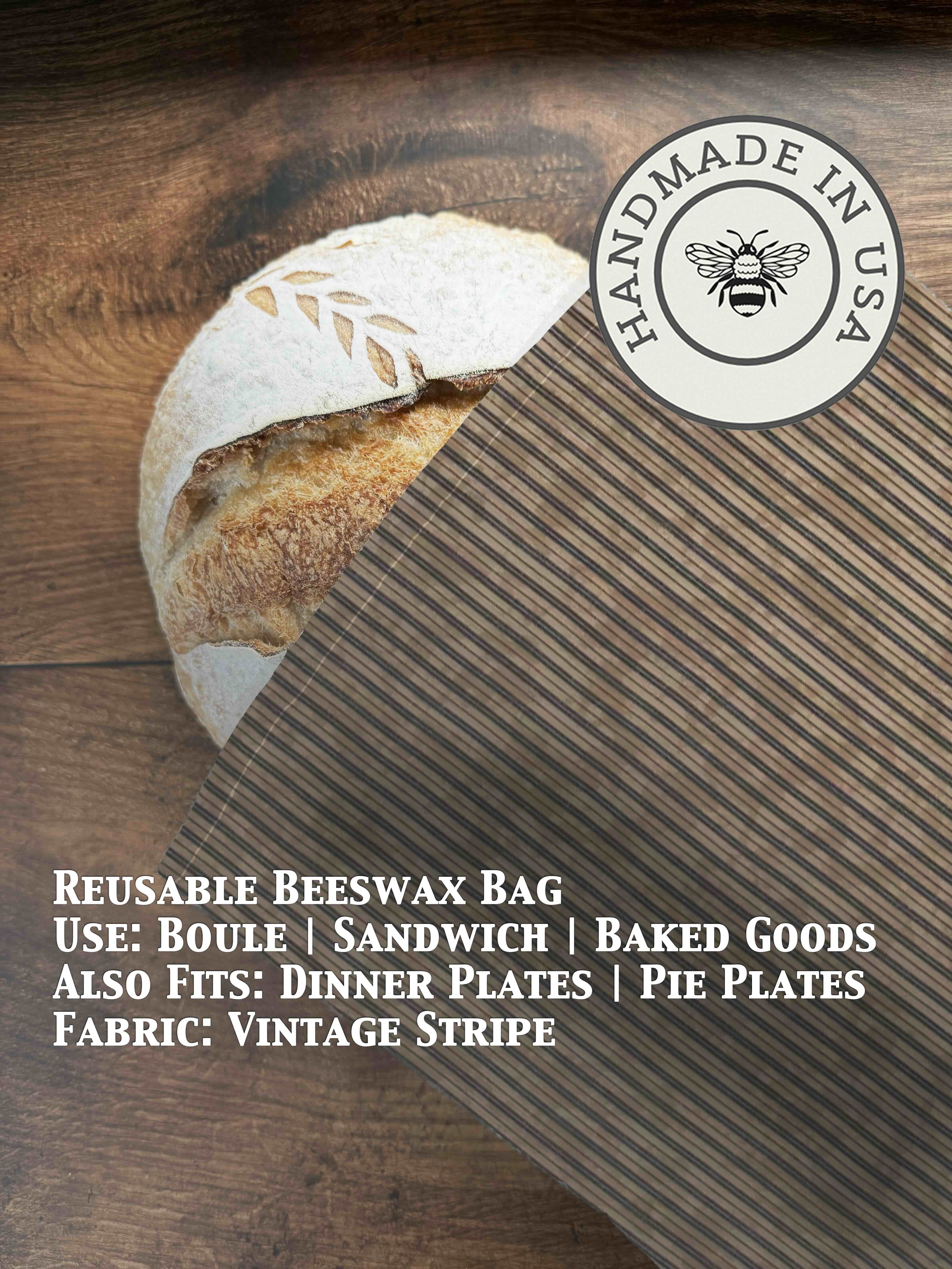 Beeswaxed bread bag from Five Oaks Farm with natural green fabric, designed for storing and protecting fresh bread.
