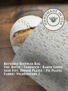 Beeswaxed bread bag from Five Oaks Farm, green cloth with beeswax coating for storing bread naturally and eco-friendly.