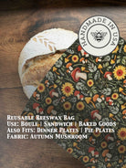 Green beeswaxed bread bag from Five Oaks Farm, natural fabric with beeswax coating, designed for storing bread securely.