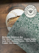 Beeswaxed bread bag from Five Oaks Farm, natural green fabric with beeswax coating for storing bread fresh.